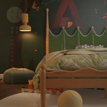 Wait for a few wood college bed cherry wood solid wood childrens bed Nordic velvet fabric soft bed teen bedroom