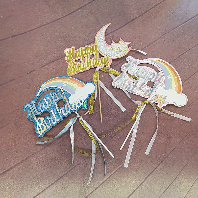 Sun Moon stars tassel baking cake plug-in Happy birthday rainbow decoration plug-in dessert table plug-in flag
