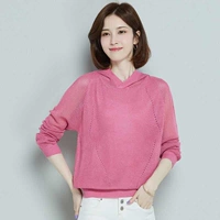 Áo len đỏ lưới xuân hè 2019 mới siêu lửa cec áo len nữ rộng rãi áo len trùm đầu áo thun - Đan Cardigan áo cardigan nữ