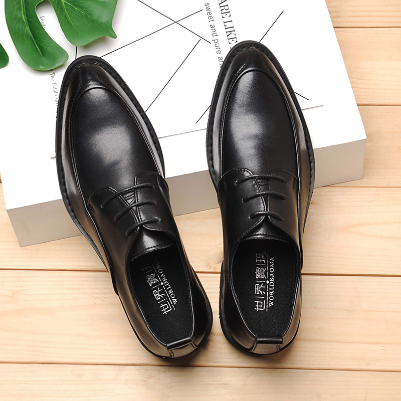 Spring business positive dress genuine leather men wedding shoes Inn Korean version trendy thick bottom black pointed small leather shoes man