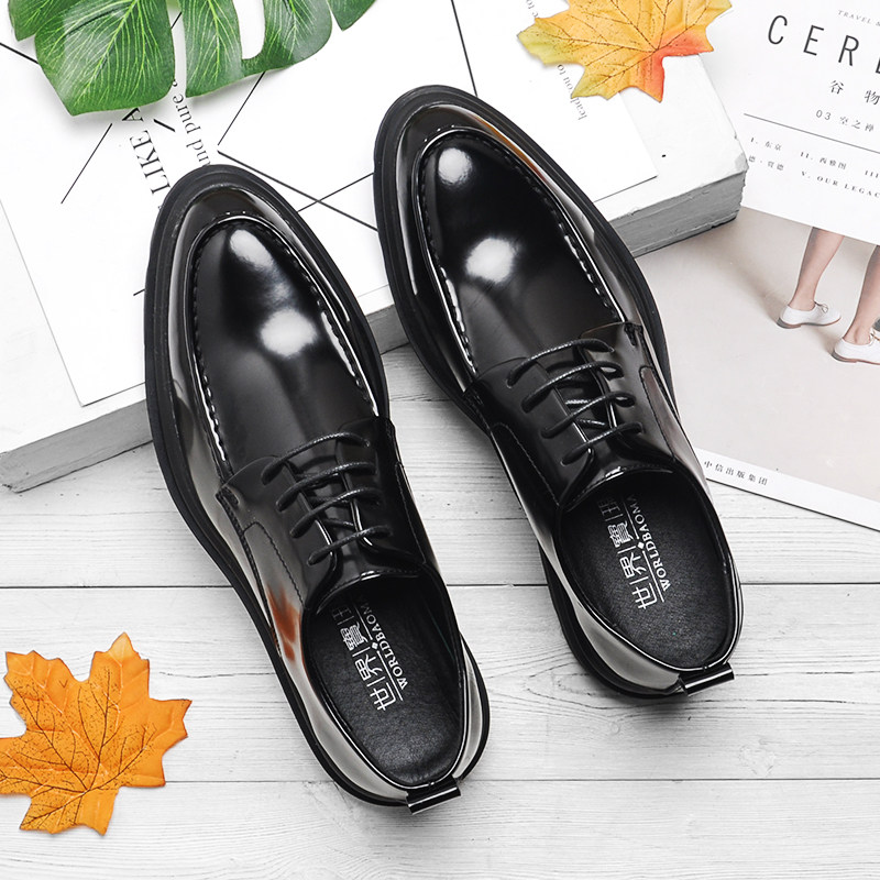 Spring High Quality Patent Leather Wedding Shoes Men's English Korean Style Leather Lace-Up Business Formal Pointed Toe Small Leather Shoes