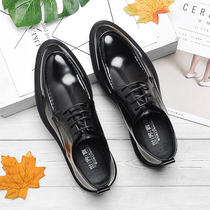 Autumn glossy patent leather wedding shoes mens British Korean leather lace