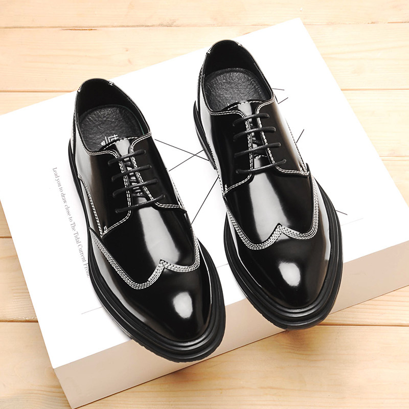 Spring leather shoes men's British Korean version pointed toe patent leather black tide shoes business formal casual bright wedding shoes