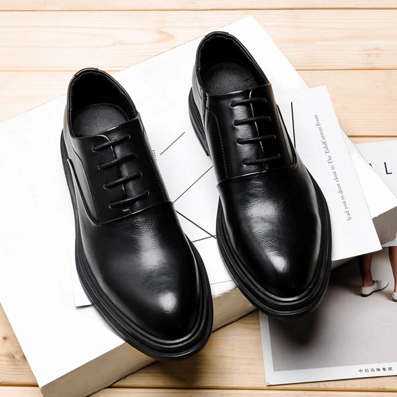 Summer genuine leather Inn Wind Inner heightening business Fashion Casual Shoes Youth Pointed Bridegroom Groom Married Leather Shoes Man