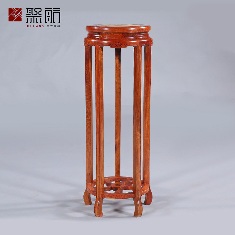 Poly Navigation National Standard Red Wood Big Fruit Purple Sandalwood Inlaid Cloud Stone Round Flower Shelf Flowers A Few New Chinese Floor Green Robo Bonsai Racks-Taobao