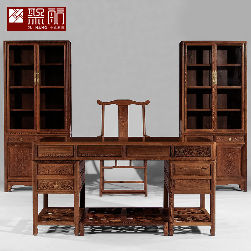 Red wood furniture Chicken Wings Wood Ming Style Desk Bookcase Group Full House With Chinese Style Bookcase Multifunction Desk Computer Desk