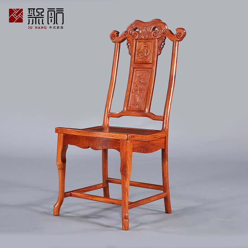 Juhang national standard mahogany furniture pure Burmese rosewood Qing style carved dining chair home high-end dining room Chinese dining chair