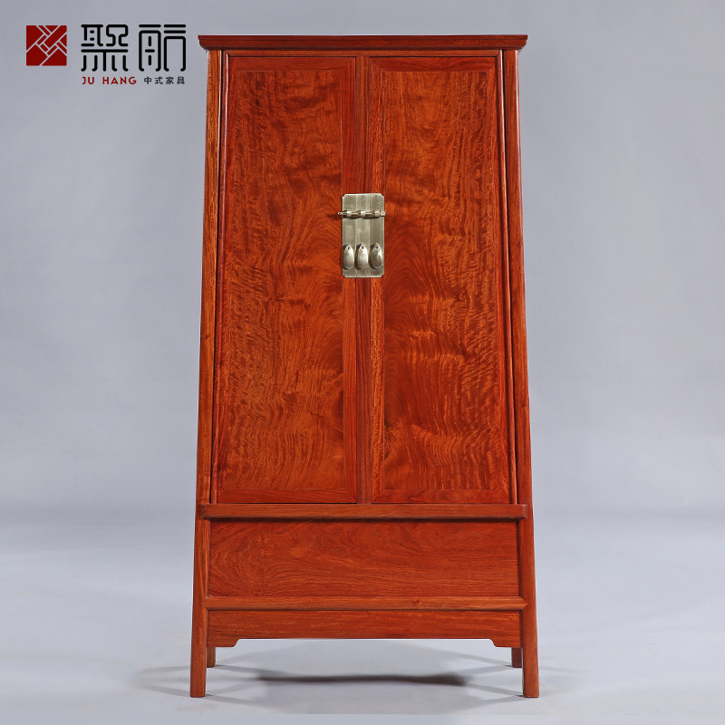 Juhang new Chinese mahogany furniture pure Burmese rosewood bedroom large wardrobe Ming style rounded cabinet storage cabinet painting cabinet