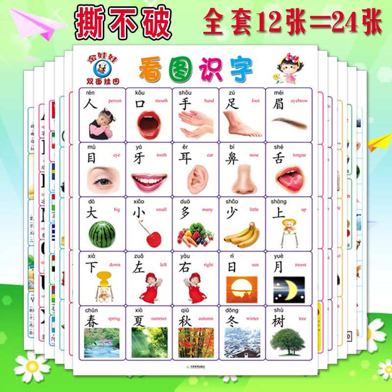 0 - 3 years old baby enlightenment early teaching silent wall chart double - sided baby children watching illustrative grammar card