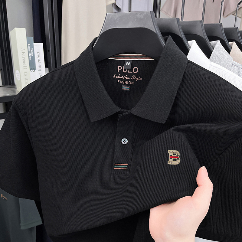British Burberry Summer New Short-Sleeved T-Shirt for Men, Pure Cotton, Sports, Sweat-Absorbent, Breathable, Heavyweight Half-Sleeve Polo Shirt
