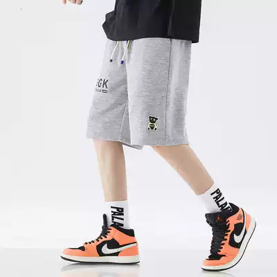 2021 summer new simple loose Korean fashion trend gray printing drawstring sports men's casual shorts