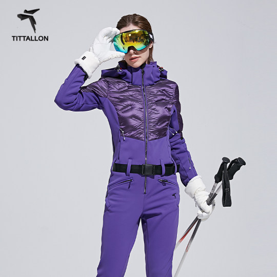 Tittallon one-piece ski suit for women slim waist waterproof double snowboard suit