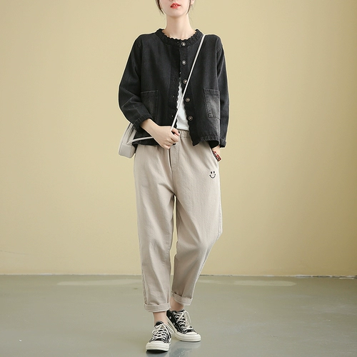 Черная джинсовая юбка, осенняя куртка, лонгслив для отдыха, свободный крой, по фигуре