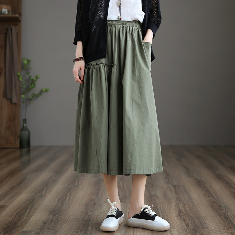 Army Greendza   literature Retro High waist Show thin Half body skirt ma'am Versatile Medium length skirt new pattern summer black A-line skirt