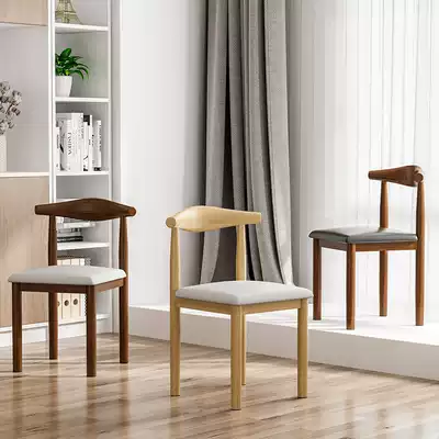 Dining chair backrest stool household Nordic desk chair modern simple dining room chair imitation solid wood wrought iron horn chair