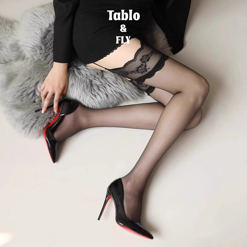Japanese Tablo&Fly Sexy Spring and Summer Ultra-Thin Lace-Trimmed Suspender Integrated Stockings Black Stockings for Women