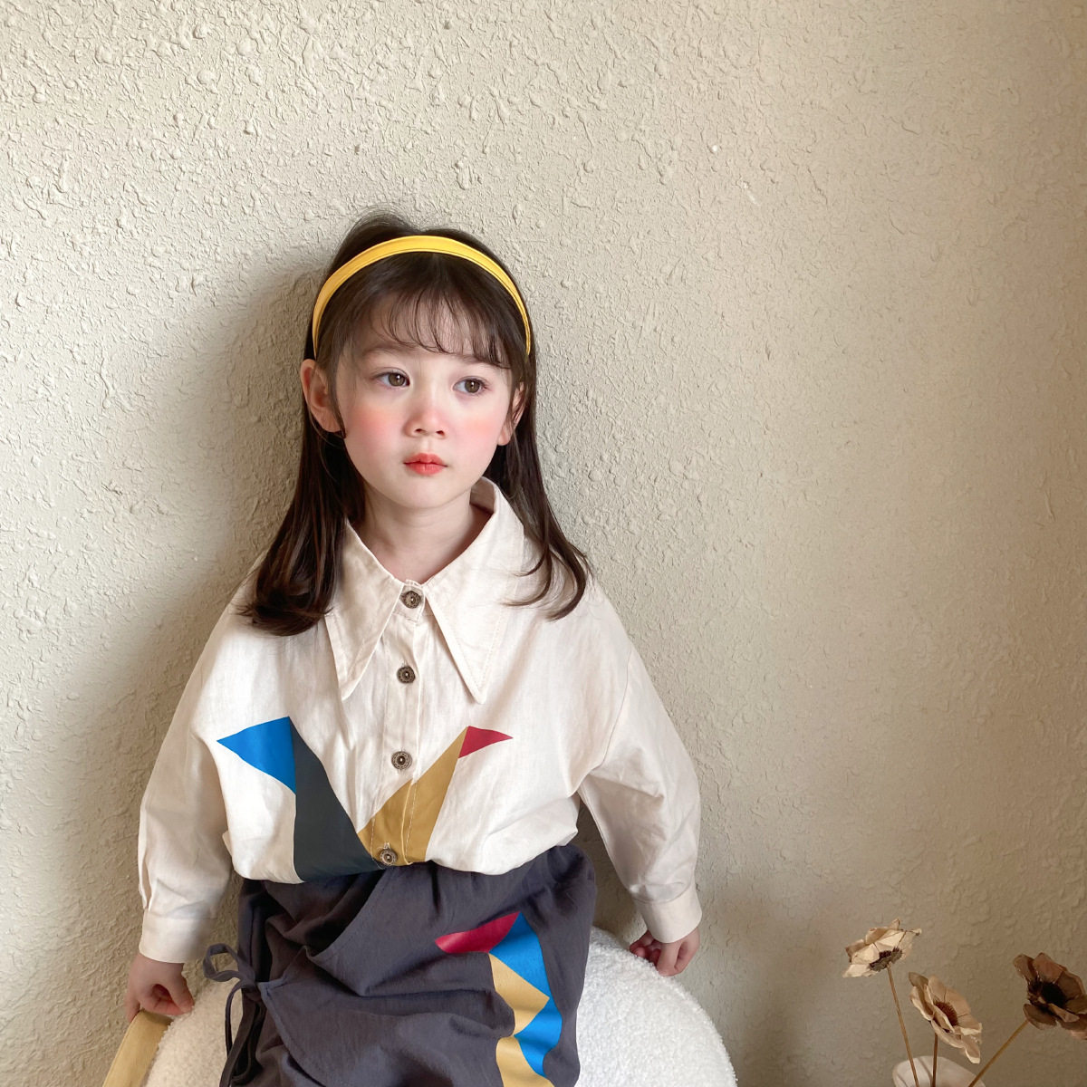 Personality design Thousand Paper Cranes Printed Children Long Sleeve Shirt 2022 Spring male baby girl Han version Collared Shirt