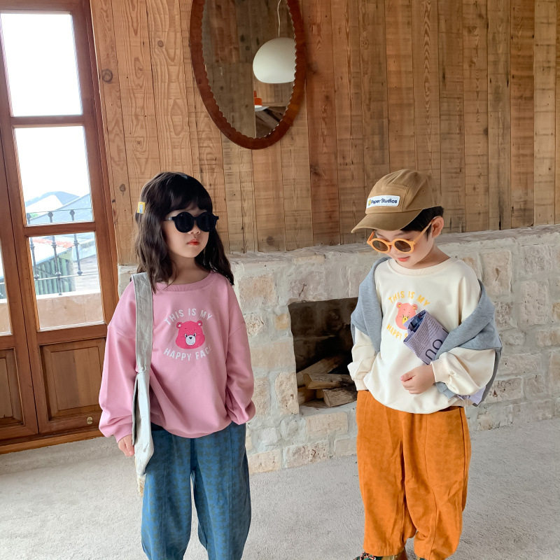 Children's Han Edition cute bear sweater 2021 Fall Children's new boy and girl baby letter casual tops