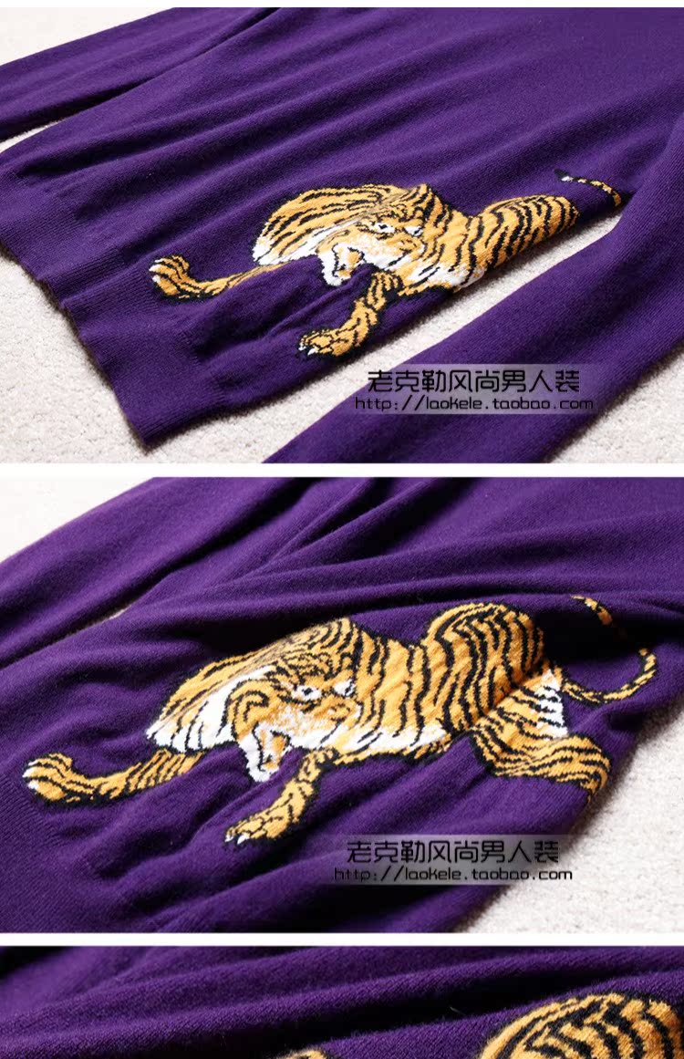 Old Keller 18 mới hổ totem jacquard nam nửa cao cổ áo len áo len len cashmere - Áo len Cashmere áo len cổ lọ nam