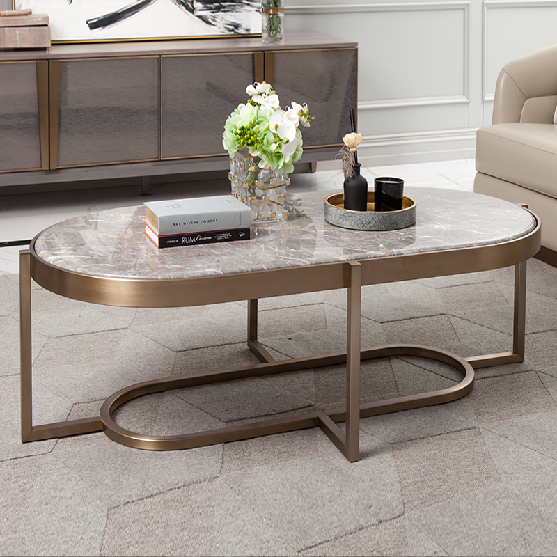 Ancient European family light luxury Italian style oval coffee table modern minimalist home living room marble coffee table table