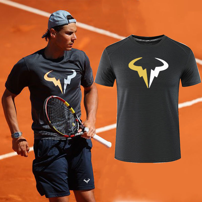 Nadal's Same Style Tennis Outfit Set, Quick-Drying Crystal Fabric Tennis Shirt, Nadal Tennis Shorts, Five-Point Shorts