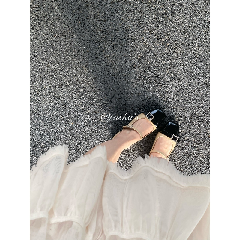 「Ruska'S」* the Owner's Favorite, Self-Designed Square-Toe Color-Blocked Rhinestone Mules, Perfect for Walking Around Town~