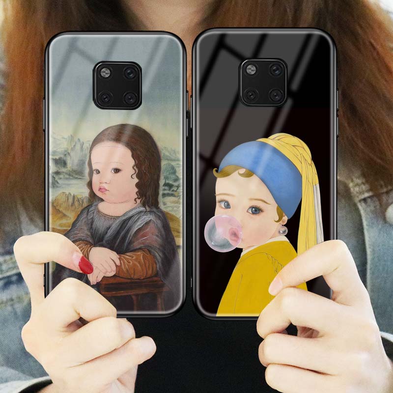 Suitable for Huawei mate20 full edge mate20pro protective case mate20x mobile phone protective case glass case m20 Huawei pro interesting fun super cute girl