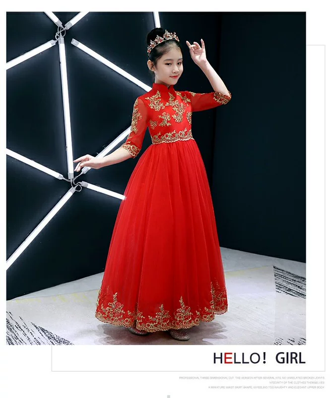 Đầm trẻ em công chúa đầm đỏ 2018 hoa mới cô gái piano fluffy sợi tay áo cô gái catwalk tổ chức trang phục - Váy trẻ em quần áo sành điệu cho be gái