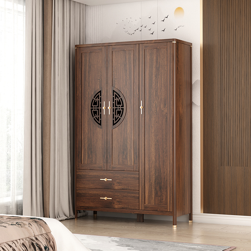 New Chinese-Style Solid Wood Wardrobe for Bedroom, 2026 New Model Children's Wardrobe, Small Apartment Indoor Combination Storage Cabinet