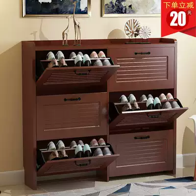 Thin tipping shoe cabinet modern simple door hall door entrance hall shoe cabinet solid wood color narrow shoe rack simple household