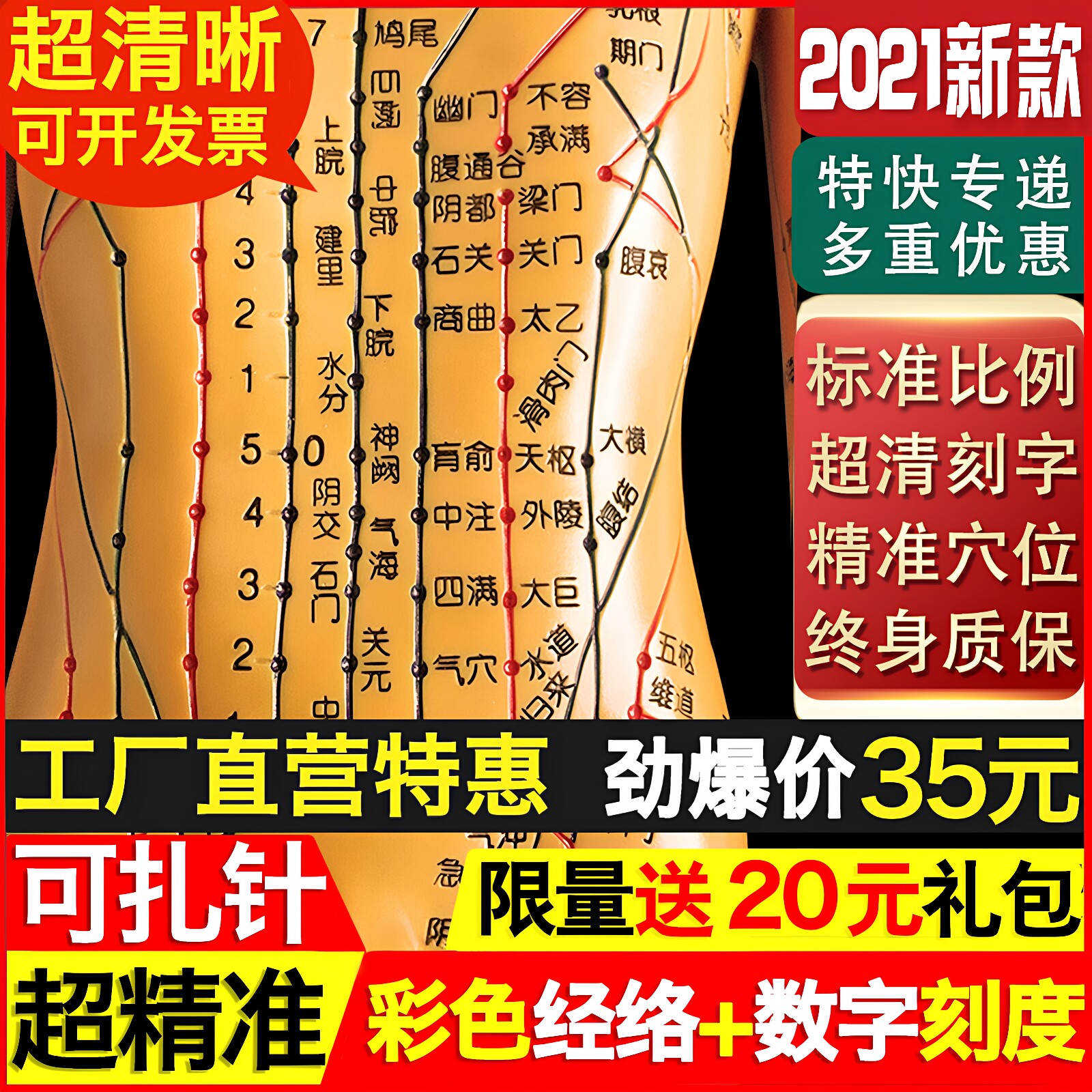 26年新版中医针灸穴位人体模型可扎针十二经络图铜穴位全身小皮人