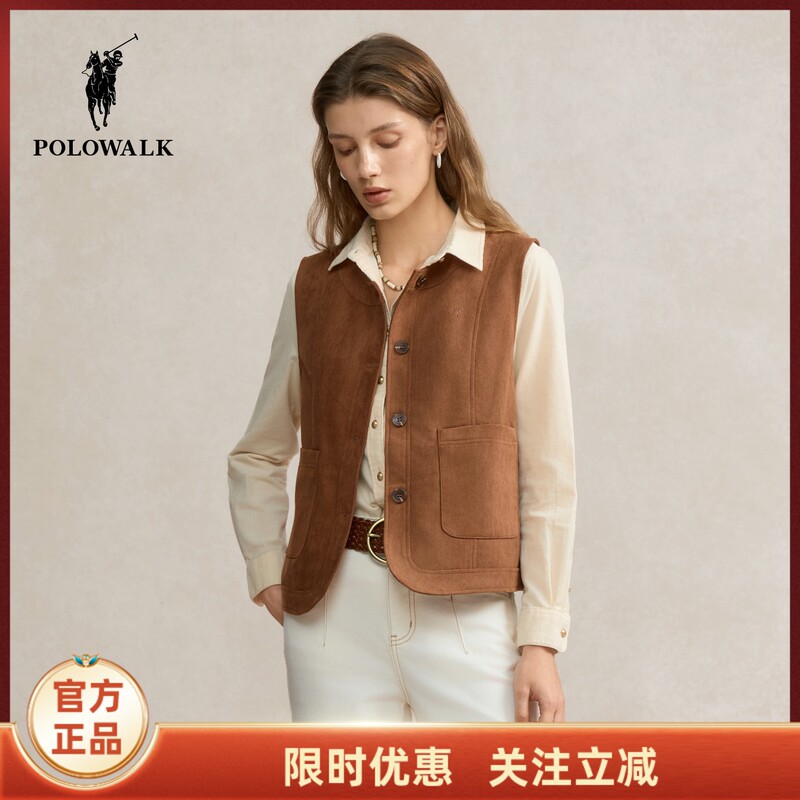 Polowalk Women's Vest 2025 Autum New Retro Old Money Style Round Neck Casual Sleeveless Women's Top