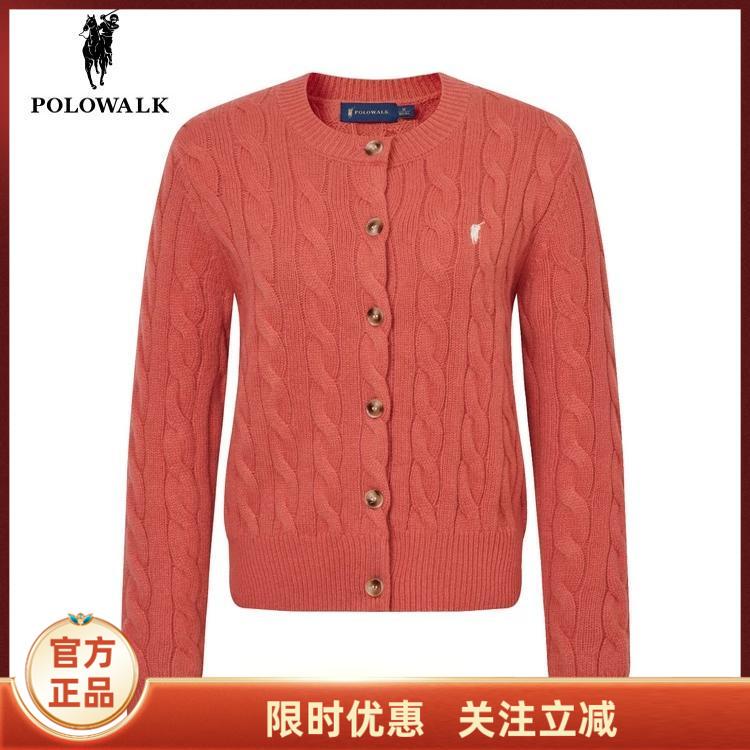 Polowalk Wool Knitted Cardigan for Women 100% Sheep Wool 2025 Spring and Autumn New Style Red Sweater for the Year of Birth