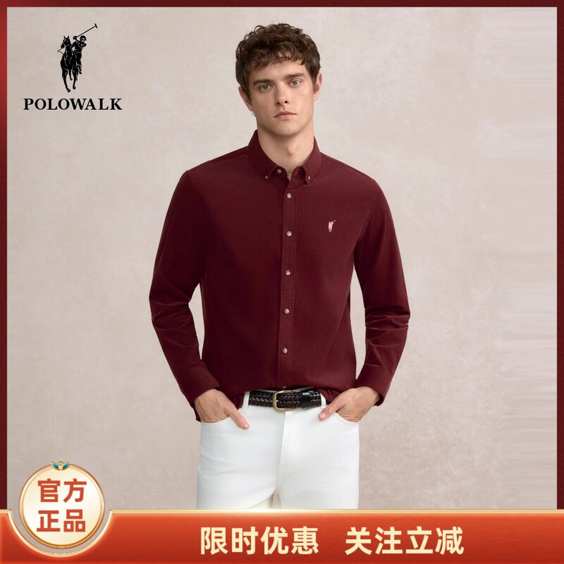 [100% Pure Cotton] Polowalk Men's Long-Sleeved Shirt 2026 Autum New Corduroy Shirt for Men