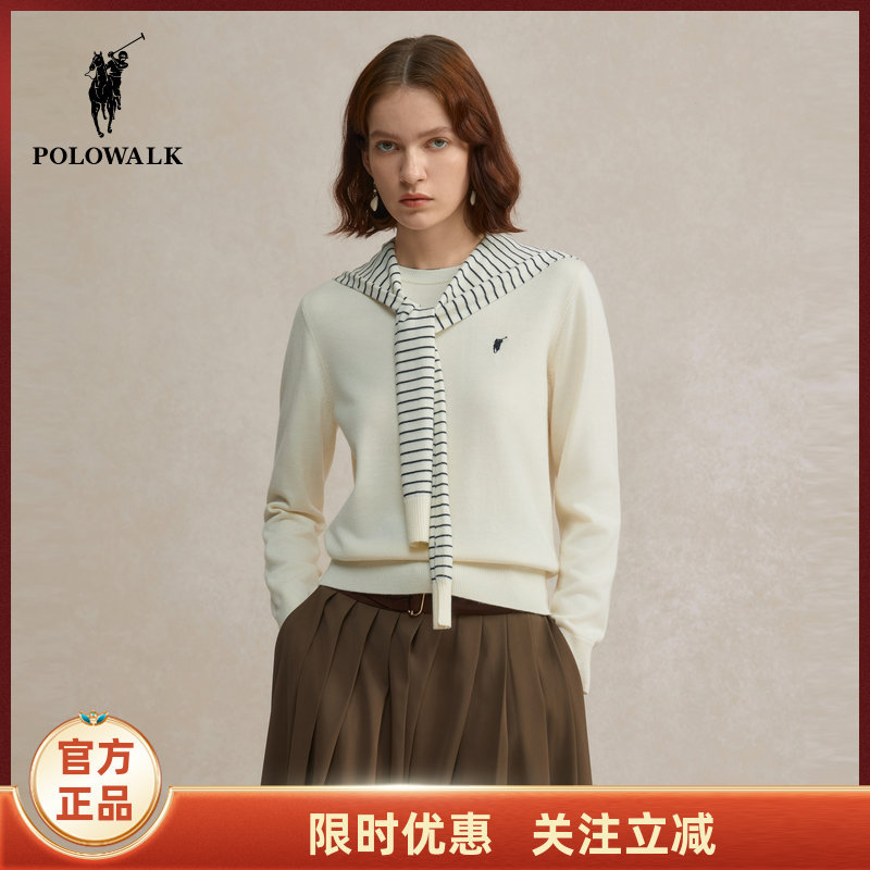 [Contains Sheep Wool] Polowalk Women's Clothing 2025 Autumn New Women's Long-Sleeved Knitwear Versatile Sweater for Women