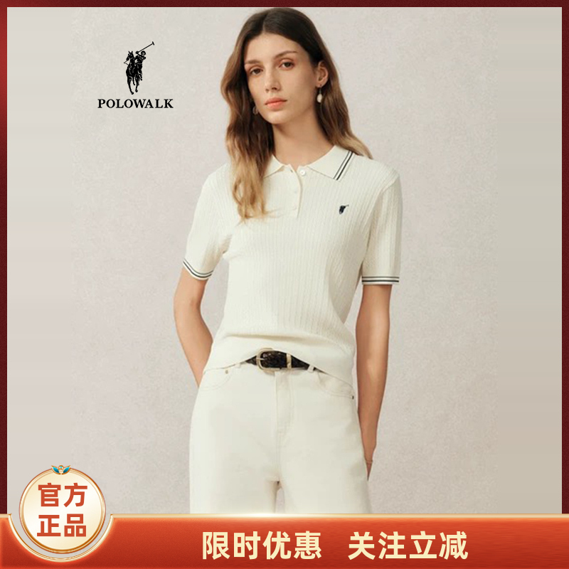 Polowalk Women's Short-Sleeved Knitwear 26 Summer New Product Lapel Knitted T-Shirt Fashionable Work Clothing Versatile Top