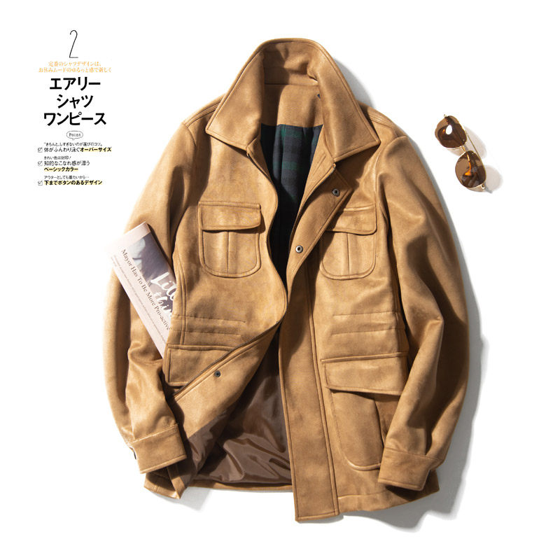 Winter retro loose suede suede hunter jacket with long jacket pilot eggplant velvet thick cusp jacket man