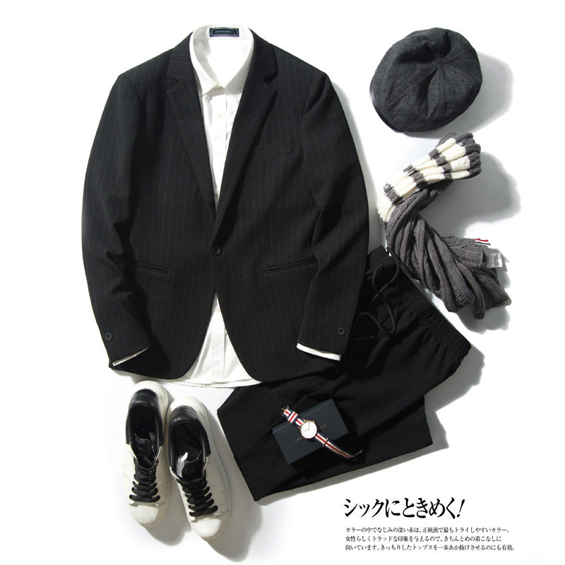 Autumn 2021 light luxury striped Japanese Korean version stretch suit knit trouser suit British leisure two-piece suit for men