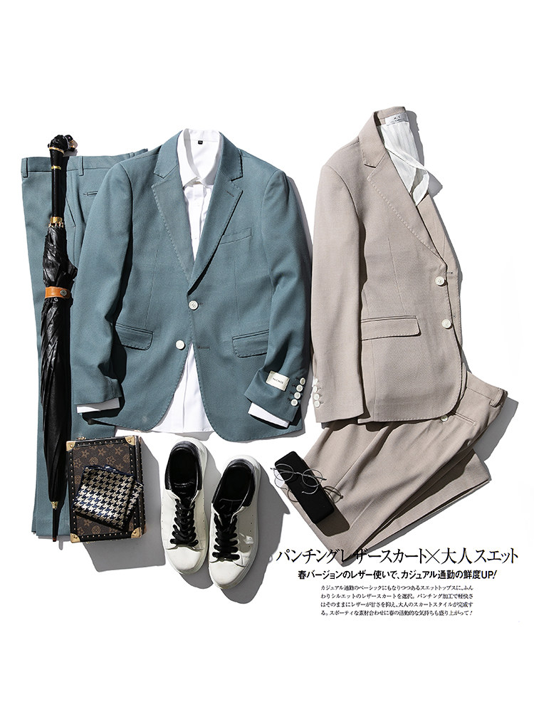 2021 spring and summer light luxury Japanese and Korean version of the suit Suit nine-point pants suit British suit Western casual two-piece men's trend
