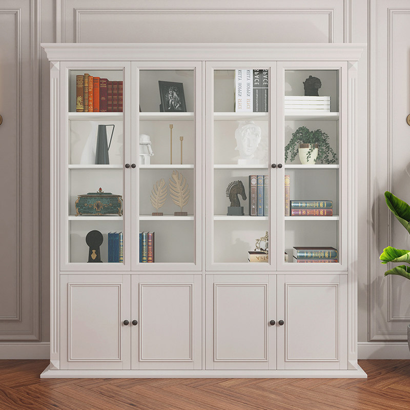 American solid wood bookcase minimalist modern bookcase small family type bookcase portfolio white display cabinet storage book house furniture