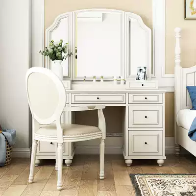 American makeup table bedroom modern simple makeup table light luxury small apartment solid wood White integrated storage cabinet