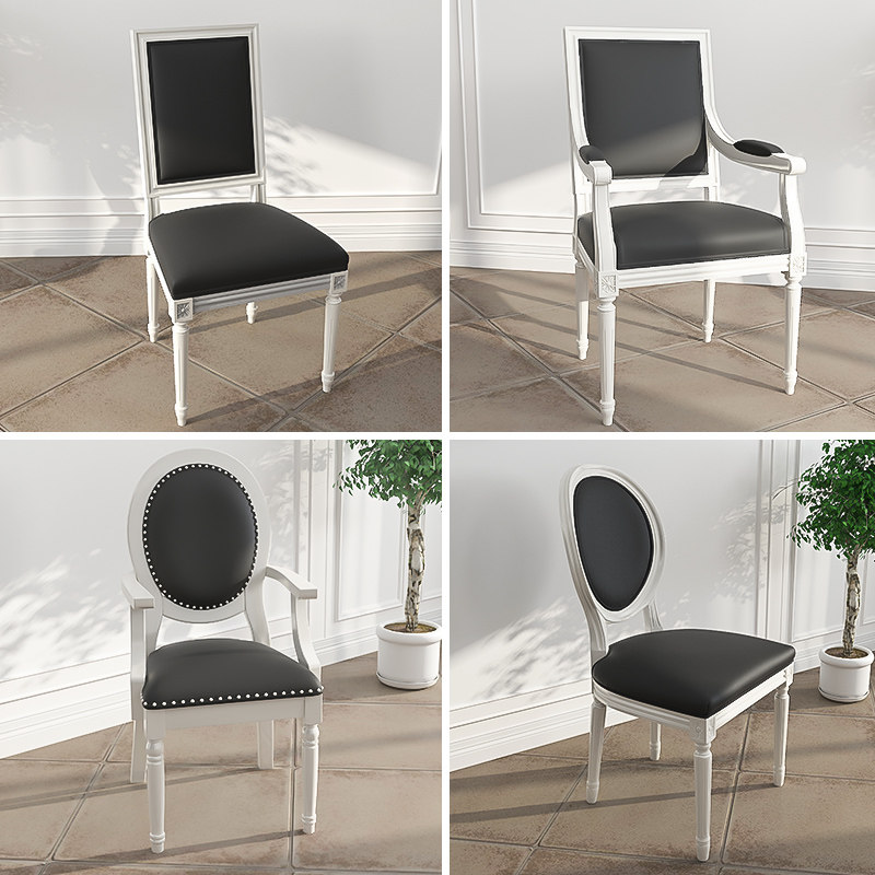 Pure Solid Wood American Minimalist Countryside Bookchair White Leather Art Dining Chair European Style Dining Table Chairs With Armrests Backrest Chair