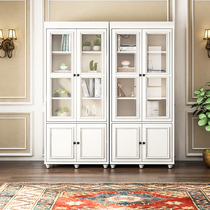 American solid wood bookcase Modern simple white bookcase folio two-door bookcase display cabinet locker