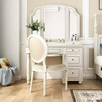 American dressing table Bedroom small apartment European-style solid wood desk integrated storage cabinet White dressing table simple and modern