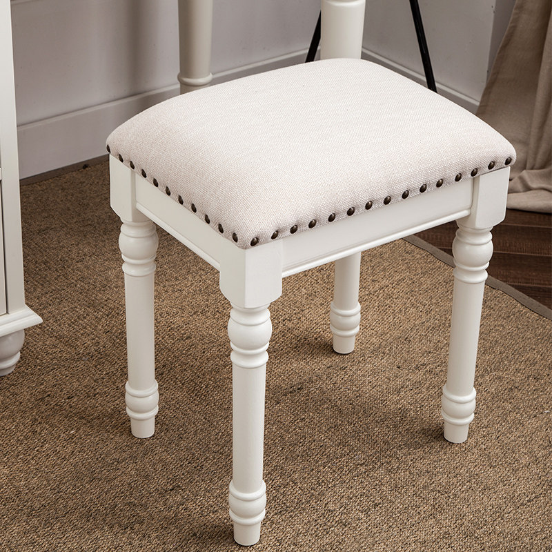Li Shang Solid Wood Cosmetic Chair Thick Cotton Pad American Country Ivory White Cosmetic Stool Fabric Stool Modern Simplicity