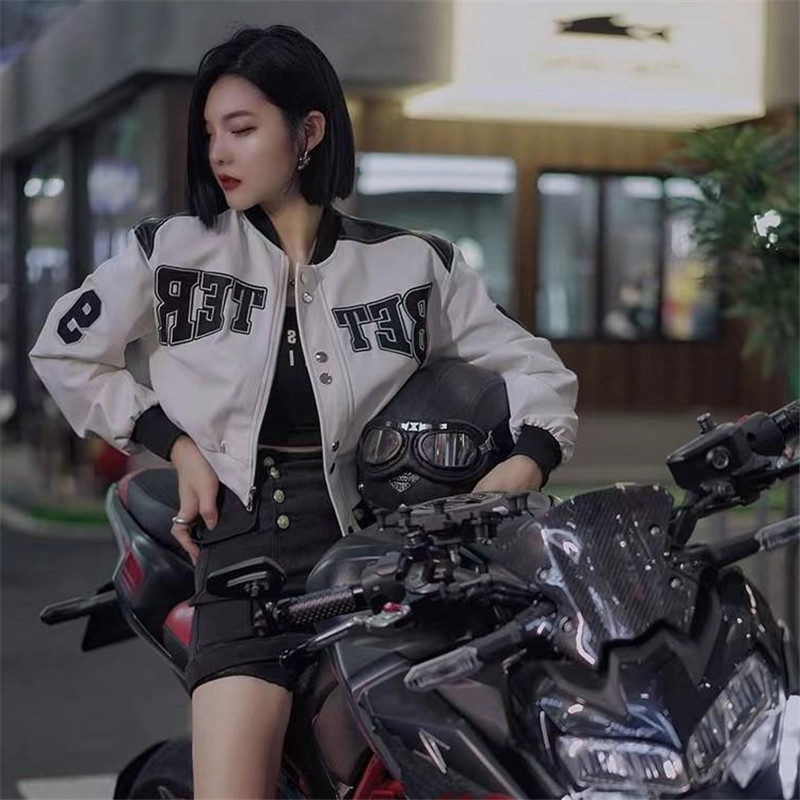 American Retro Motorcycle Baseball Jacket for Women 2025 Spring and Autumn New Street Style Short Leather Jacket for Women ins
