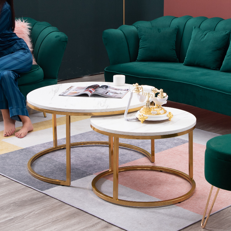 Baolijia light luxury imitation marble sofa coffee table small apartment living room simple modern metal round tea table combination