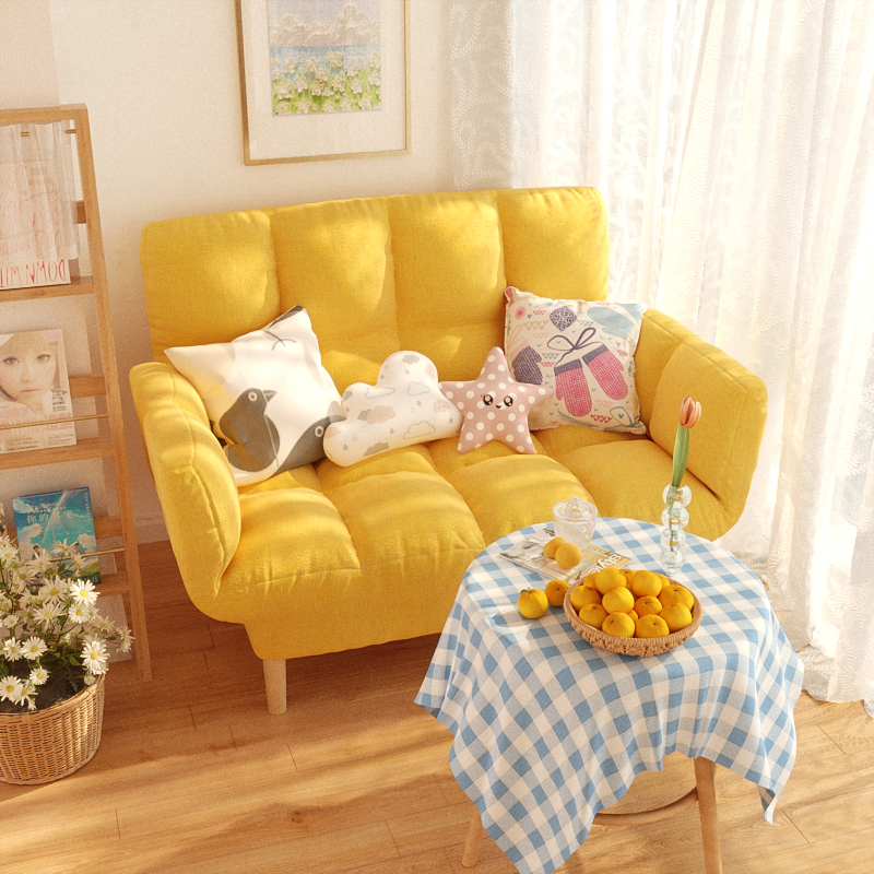 Sofa small apartment simple folding double fabric sofa bed bedroom living room rental house lazy room small sofa