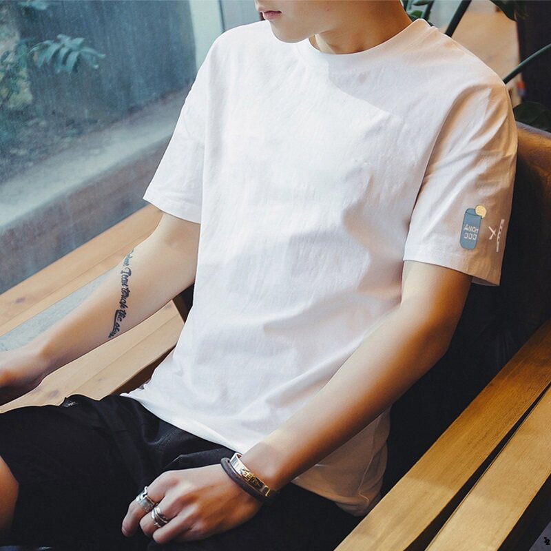 Ice Silk Short Sleeve T-shirt Men's Summer 2022 New Tide Cards White T-Shirt Half Sleeves Clothes Loose Men's Clothing