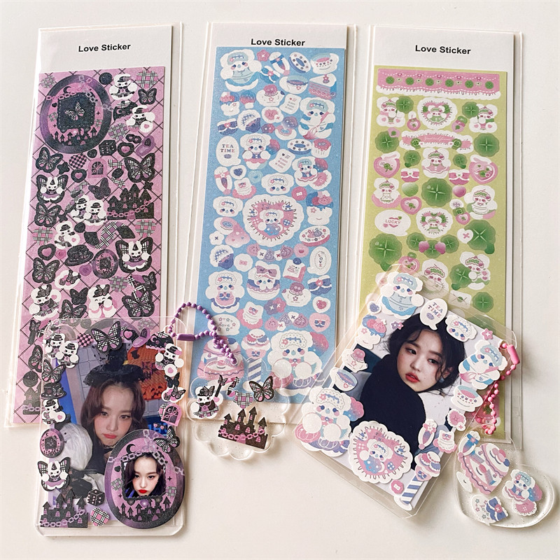 South Korean ins Captivity Butterfly Four Leaf Grass Family of Cuka Stickers Cute Sparkling Laser No Mark Cartoon Decoration